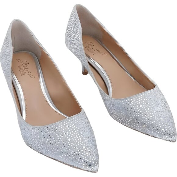 Jewel Badgley Mischka Frenchie Rhinestone Pumps Silver Women's US 8 W - Picture 1 of 6
